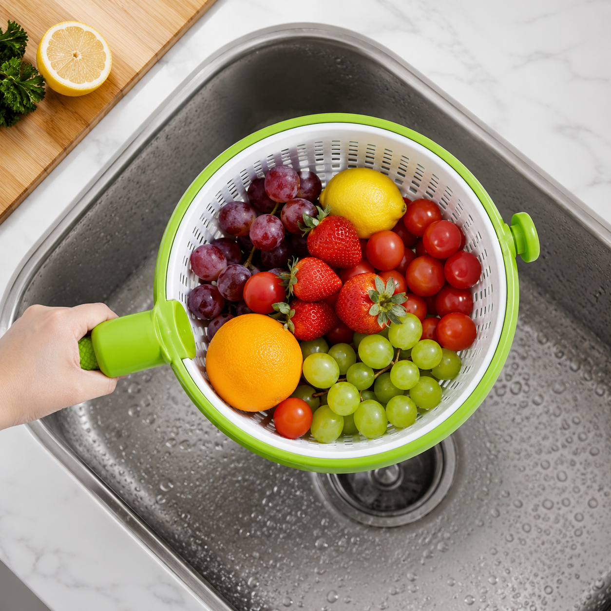 Simple HydroSpin |                  Rotating Fruit and Veggie Drainer